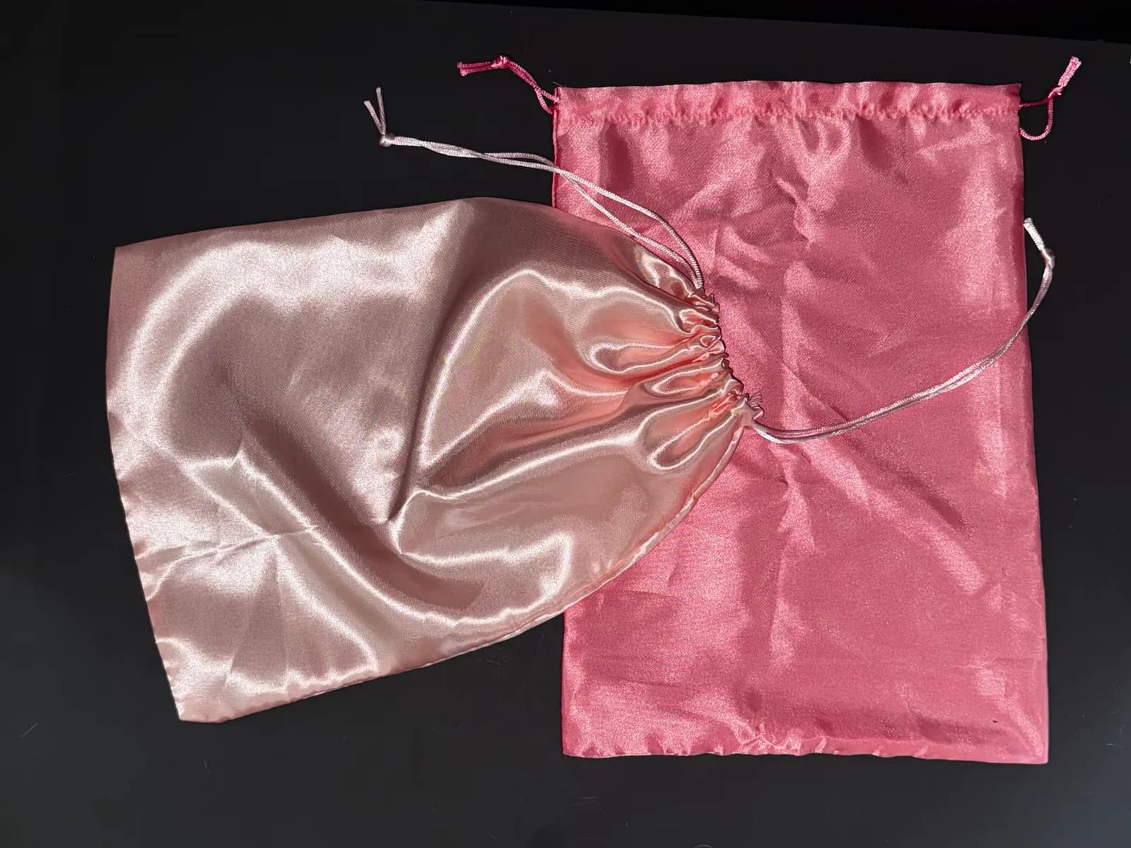 Pink satin drawstring pouches